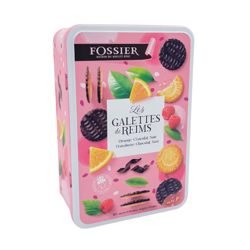 FOSSIER Boîte métal - Assortiment Galettes de Reims nappage chocolat noir