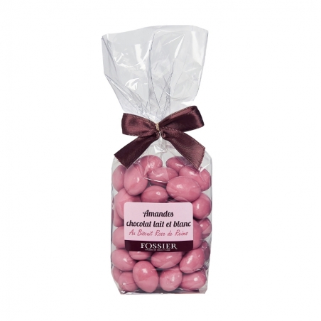 Amandes chocolat lait et blanc au Biscuit Rose 200g
