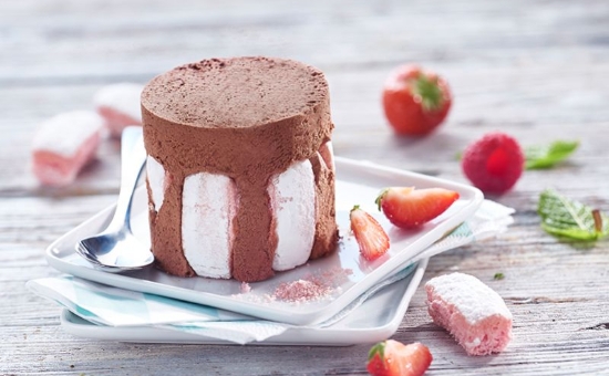 Parfait glacé au chocolat et Biscuit Rose